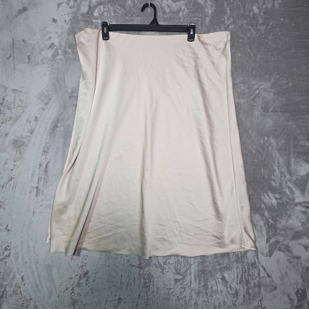 J.Crew Women 3X Champagne Ivory Satin Slip Midi Skirt A-Line Plus Size